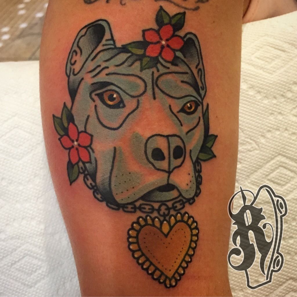 Tattoo uploaded by Tattoodo  Pitbull tattoo by camilovipertattoo  camilovipertattoo pitbull traditional dogtattoo dog petportrait  animal  Tattoodo