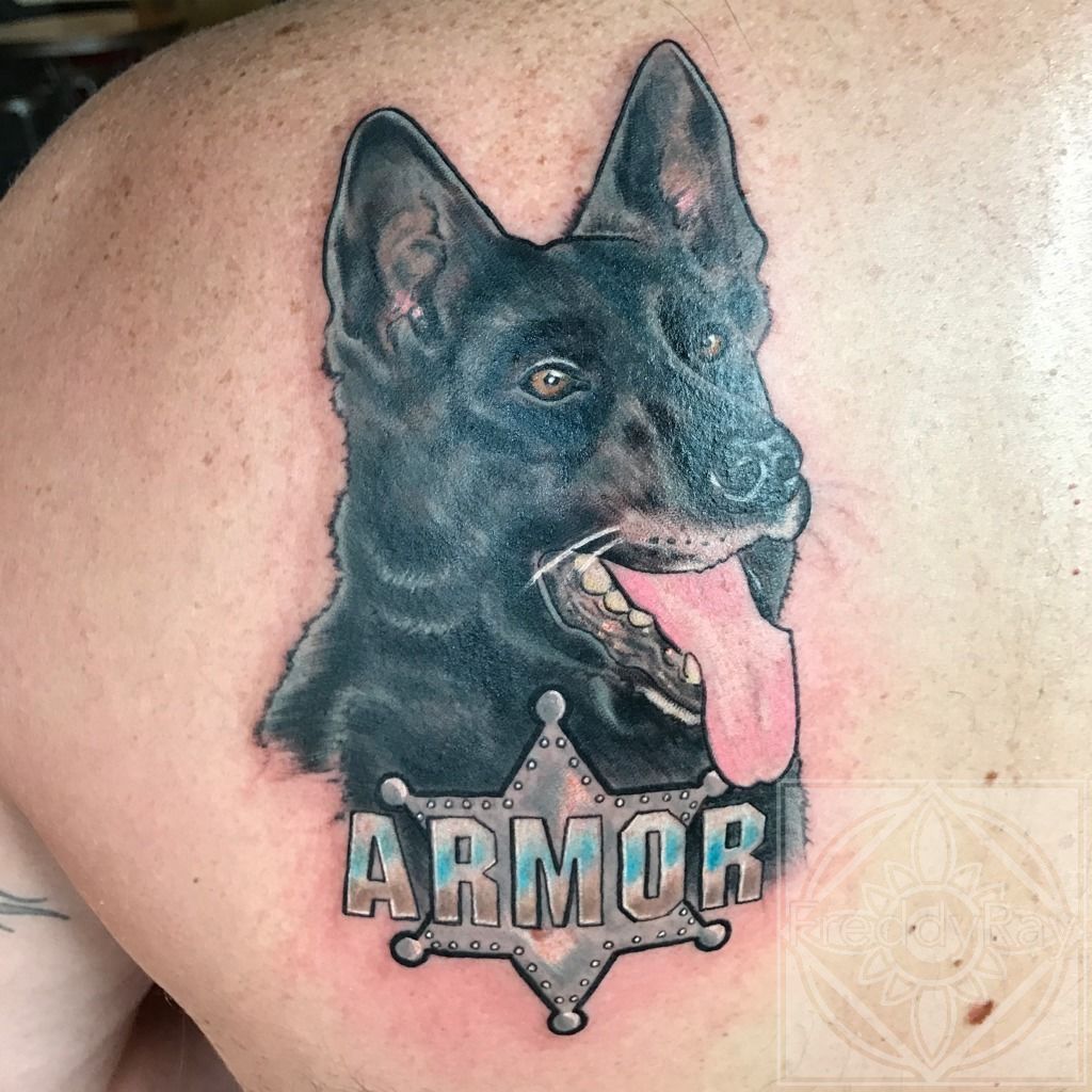American Police Dog Portrait Tattoo Idea