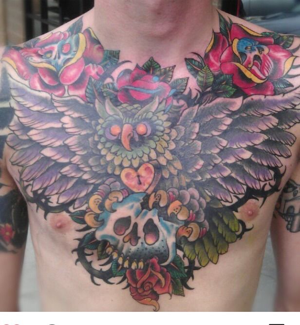 Floral Tattoo  Chest piece tattoos Traditional chest tattoo Body tattoos