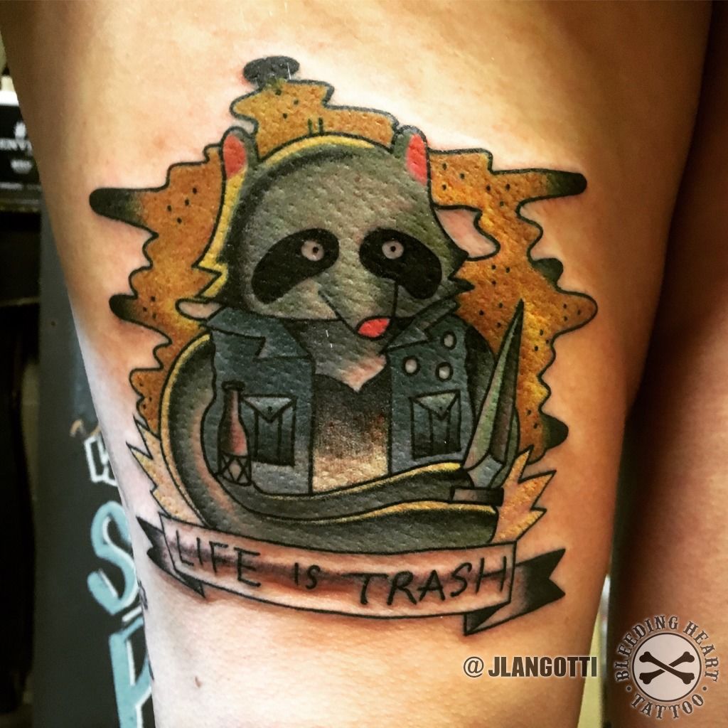 𝕮𝖍𝖆𝖉 𝕮𝖍𝖆𝖘𝖊 on Instagram Got to add this cute lil trash panda to  Emilees sleeve today Thanks for the trust girl     venominktattoo starbritecolors