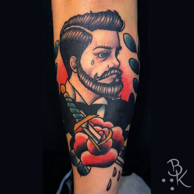 briankelly:bearded-man-with-dagger-and-rose-traditional-tattoo-new ...