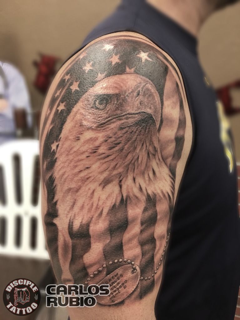 50 Traditional Eagle Tattoos For Men 2023 Bald Rising Traditional Flag