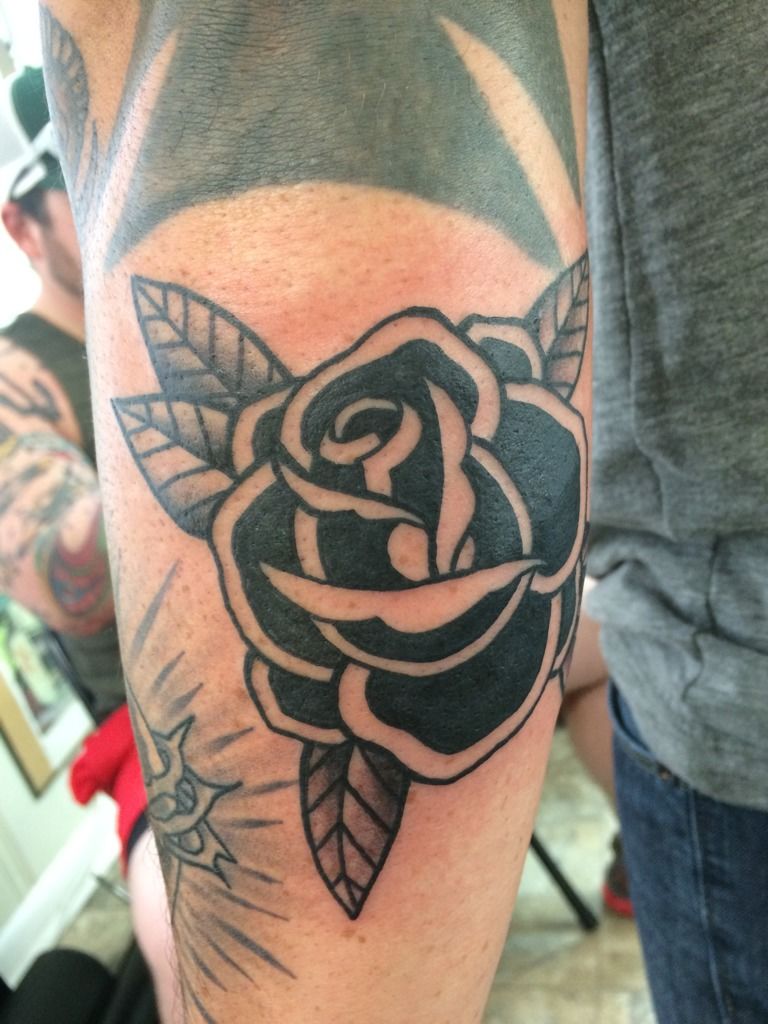 Black Rose on my elbow by Erik S at Chapter X in Orange CA   rtraditionaltattoos