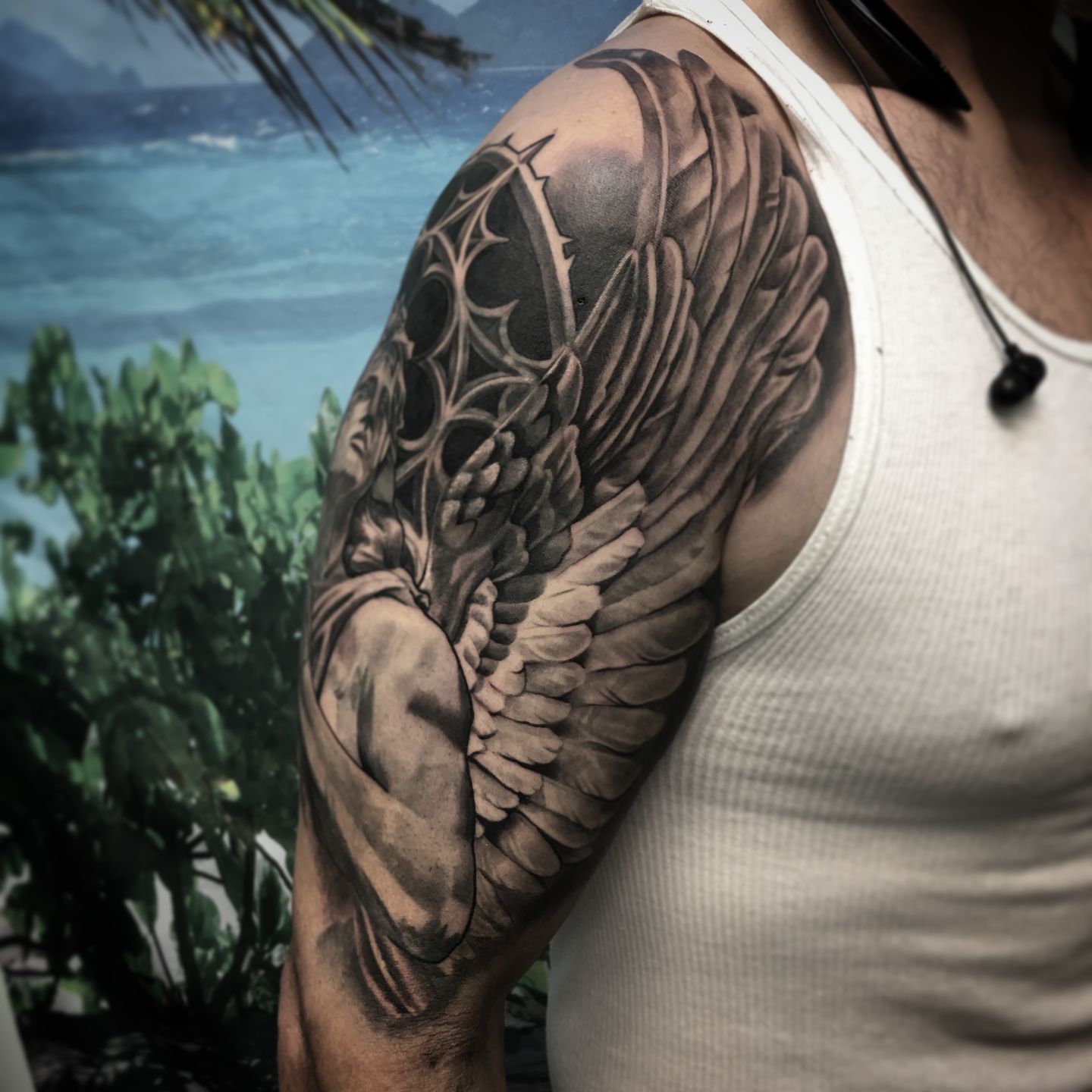 Angel Tattoo  Large Black and Grey Scale Angel located on b  Vince  Wishart  Flickr