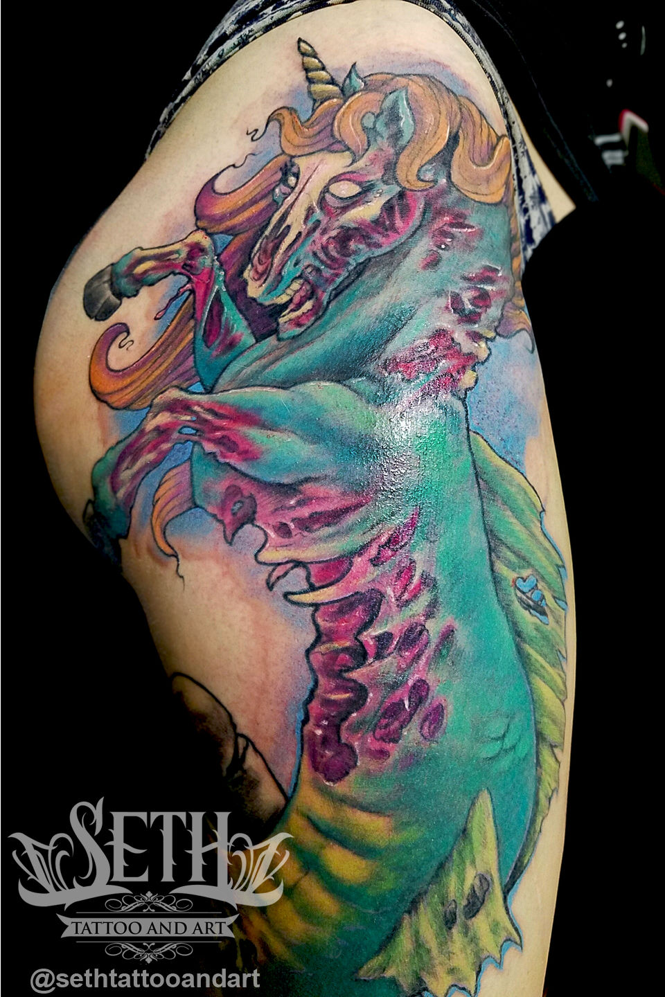 Zombie_unicorn_mermaid_harpy_tattoo__tatted_tattoos_tattoed__leg_tattoo_sexy_tattoo_girly_tattoo_tattoo_for_girls_ass_tat__sea_horse_aquatic_sea_ocean_seth_tattoo_and_art_seth_michael