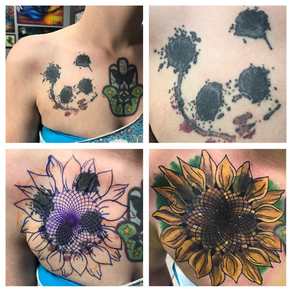 Sunflowers  snake scar cover up  Tattoo Abyss Montreal