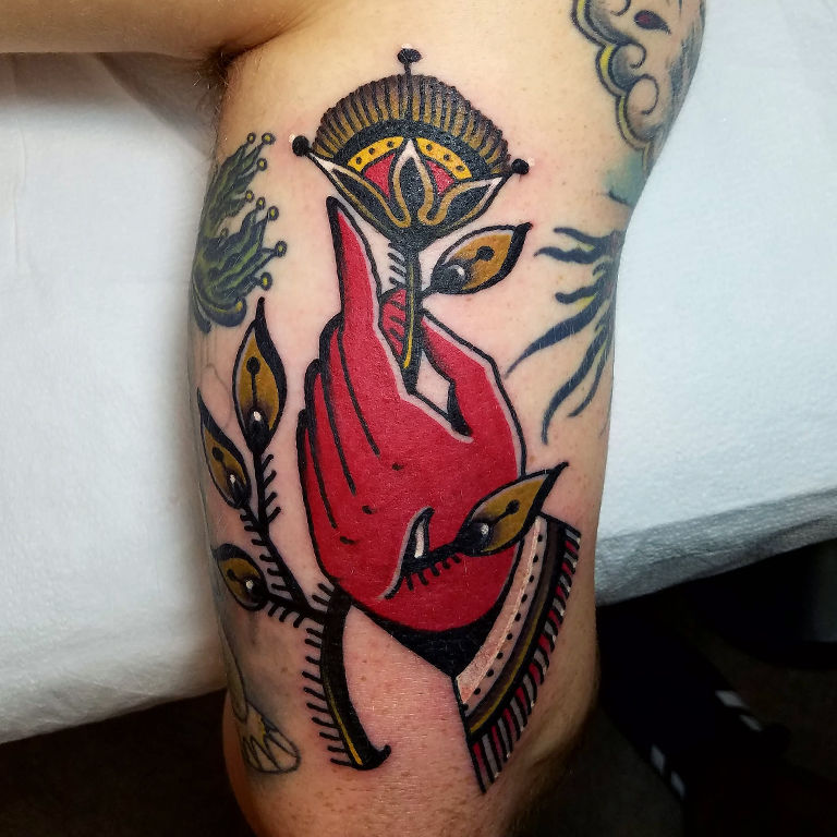 Beautiful Colored Rooster Tattoo On Leg