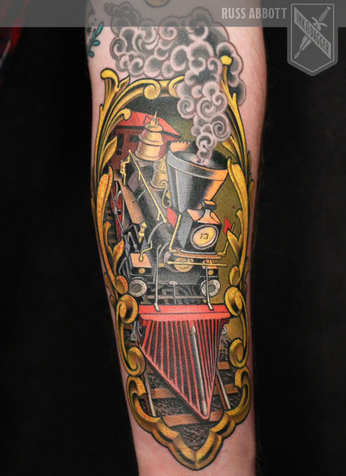 Russ_abbott_train_ornamental_frame_tattoo