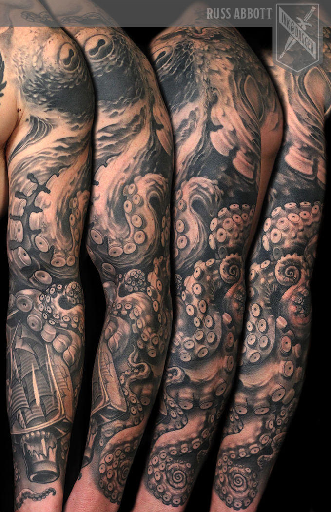 Octopus_sleeve_ship_bottle_black_gray_tattoo_russ_abbott_atlanta_artist