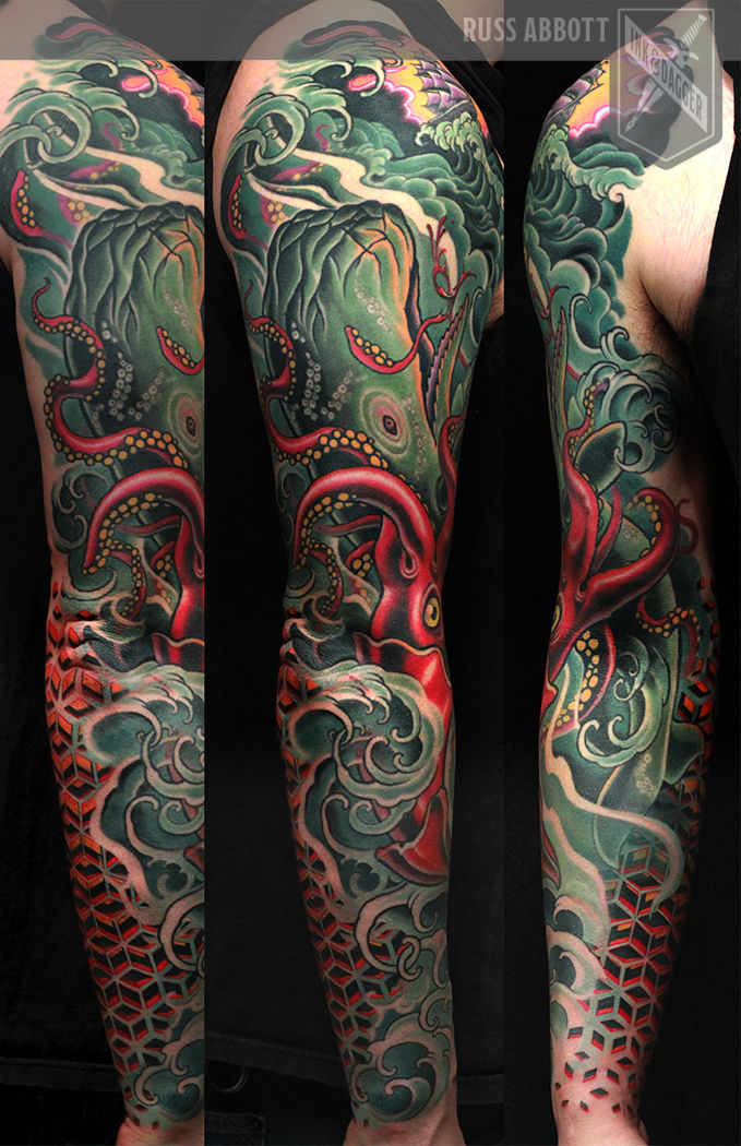 Squid_whale_fight_sleeve_russ_abbott_atlanta_tattoo