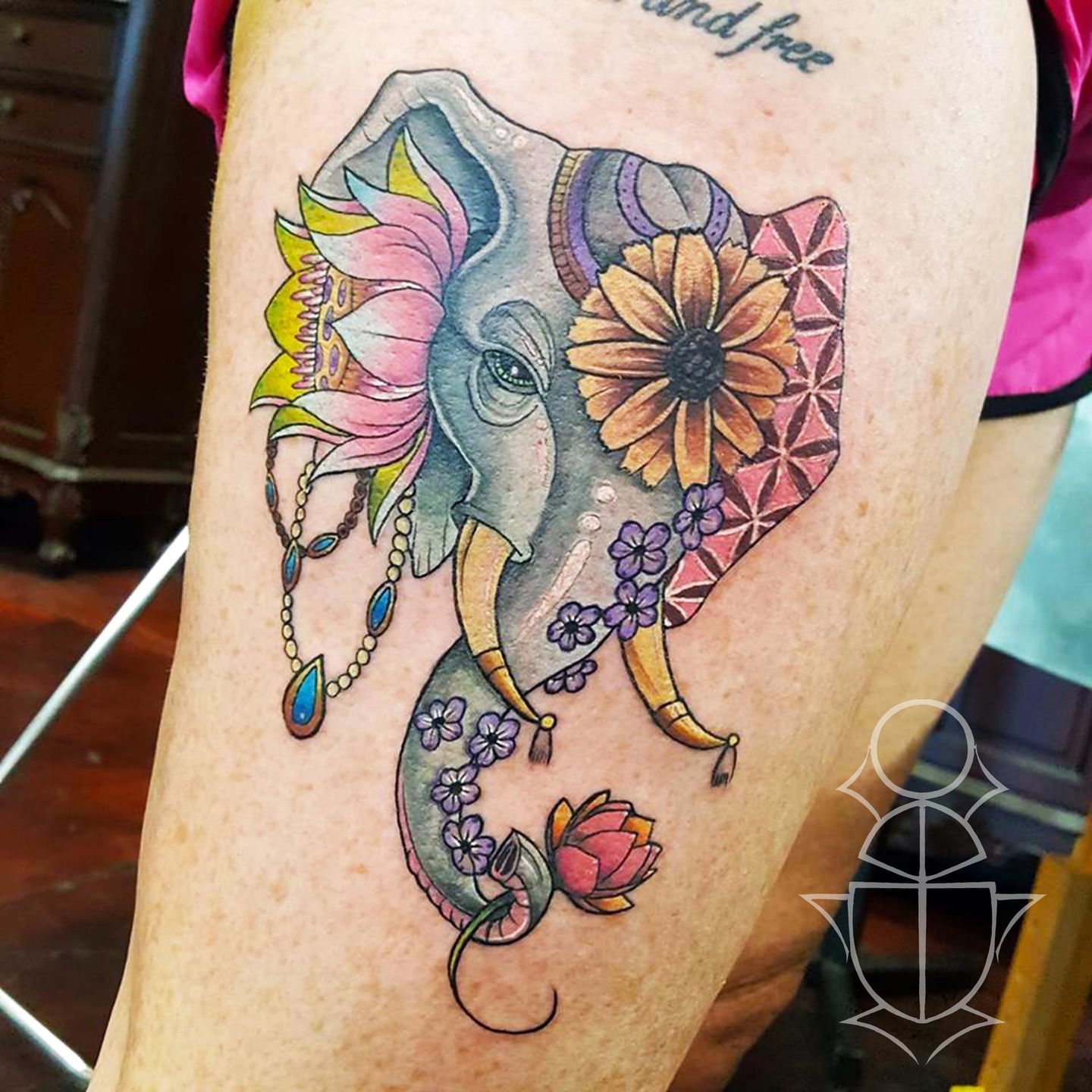 Elephant and Roses Tattoo by Adam Sky Morningstar Tattoo Parlor Belmont  Bay Area California  rtattoos