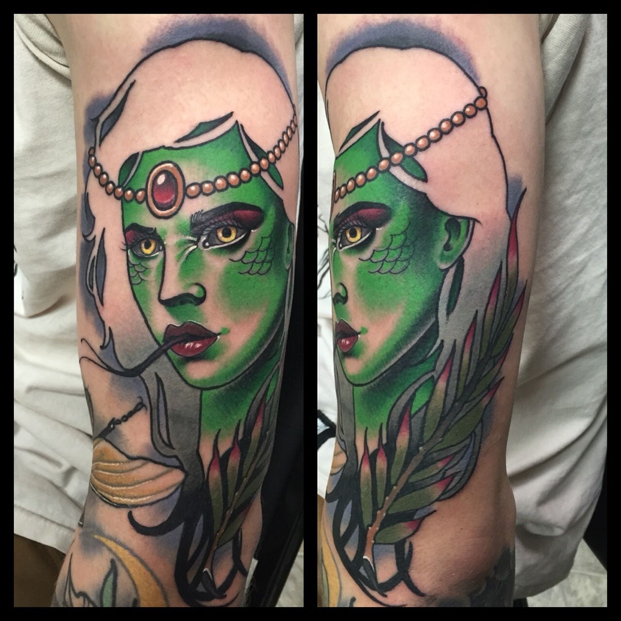 mikedecay:snake-color-snake-woman-leaves-green