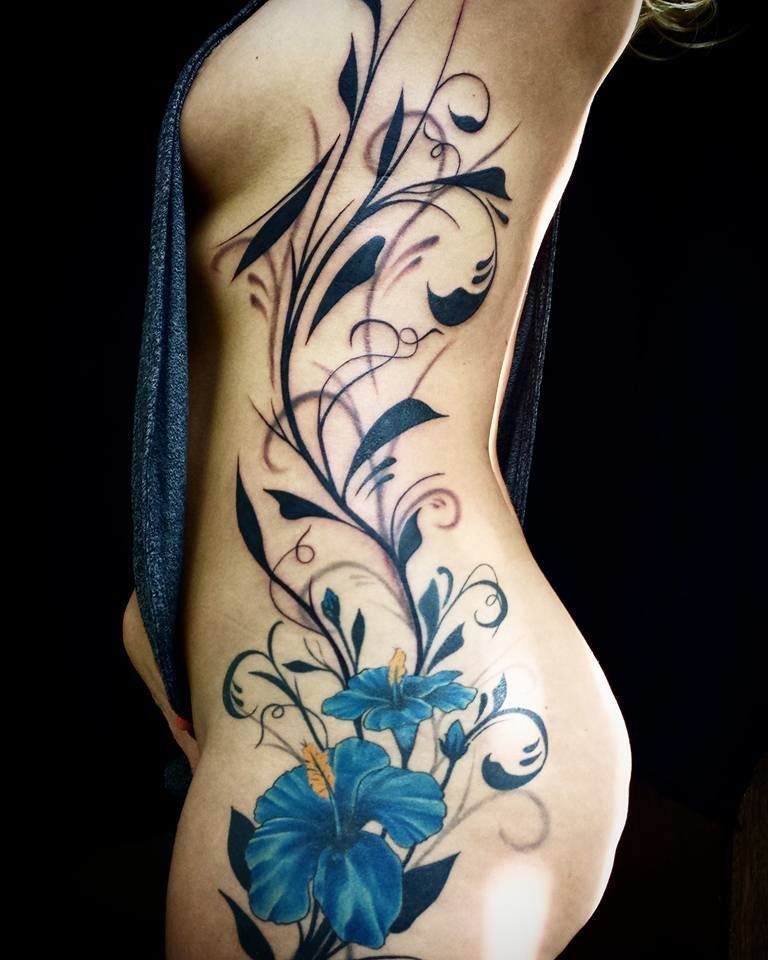 Rabbit & Flowers, Large Side Tattoo