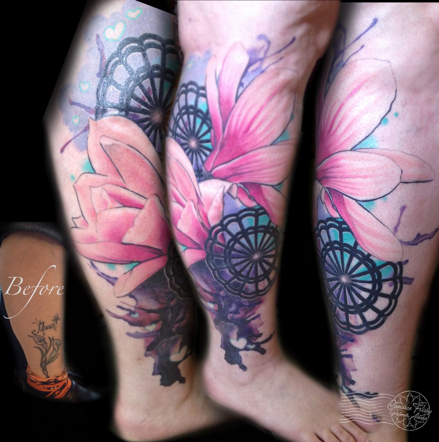 Tattoo uploaded by Thedoud Cissé  Skull and flower on the calf  Tattoodo