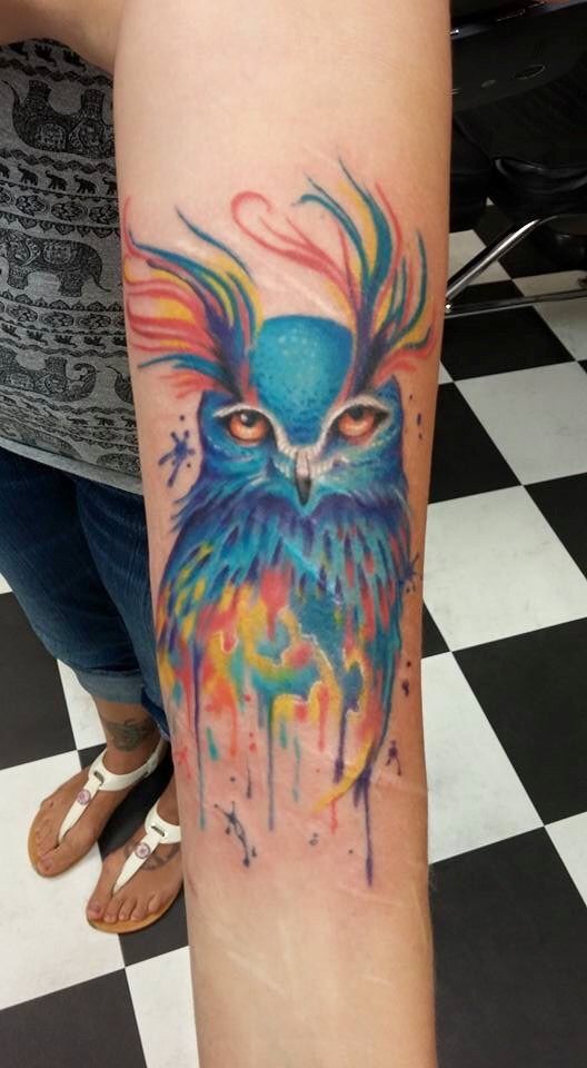geometric watercolour owl  tattoo design
