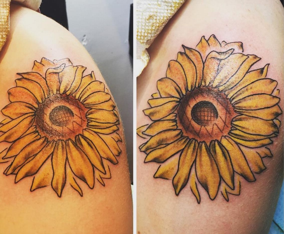 Colorful and detailed sunflower tattoo design on Craiyon
