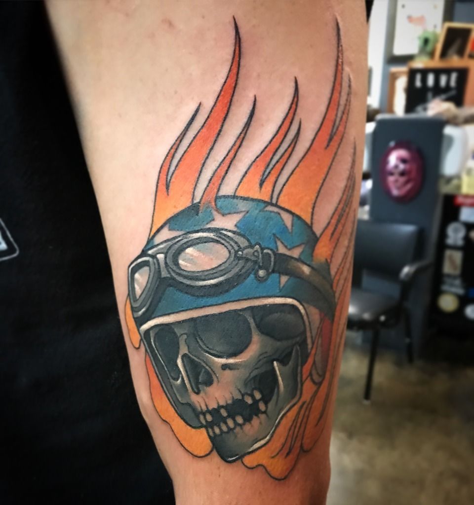 Biker Skull by Bob Tyrrell TattooNOW