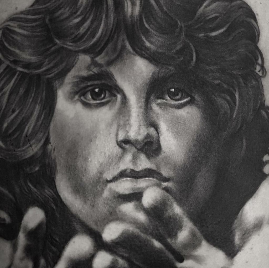 Tattoo uploaded by Stacie Mayer  Jim Morrison portrait by Teneile Napoli  blackandgrey realism blackandgreyrealism TeneileNapoli JimMorrison   Tattoodo