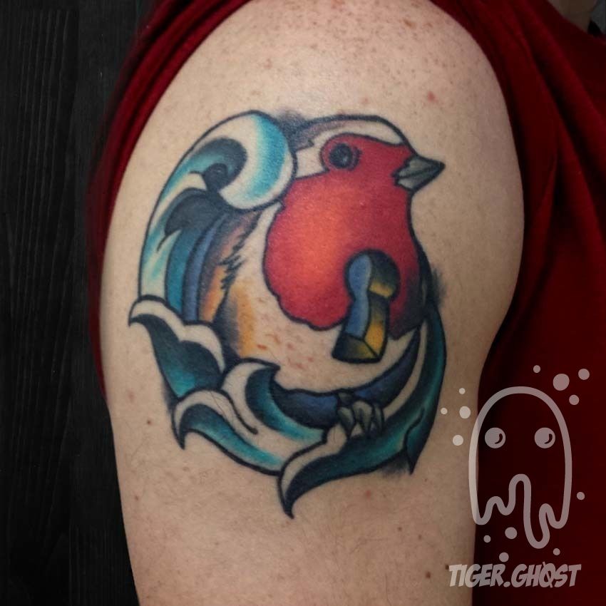 Tattoo uploaded by Tori Talio • Neotraditional colour robin bird • Tattoodo