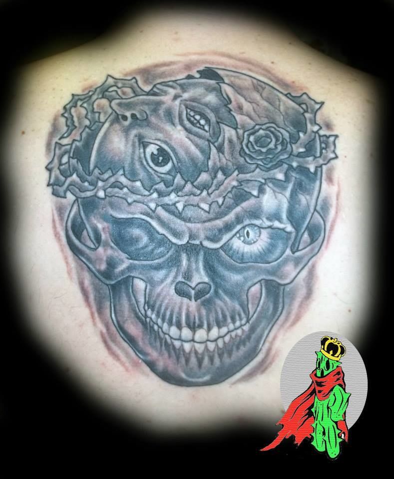 Painted Temple : Tattoos : Body Part Back : Matt Morrison Skull Women