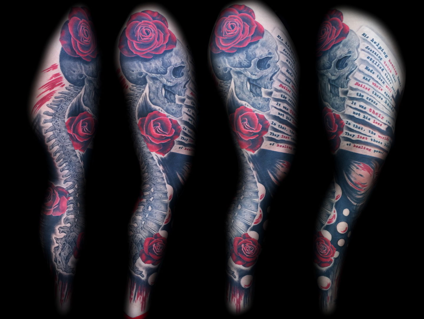 Las-vegas-tattoo-artist_joe-riley_skull_leg_sleeve_with_roses_tattoo