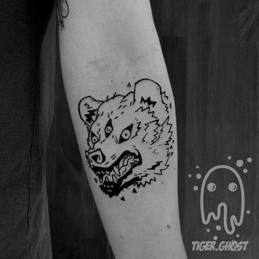 Tigerghost Bear Blackwork On Forearm Color Tattoo Tattoo Japanese