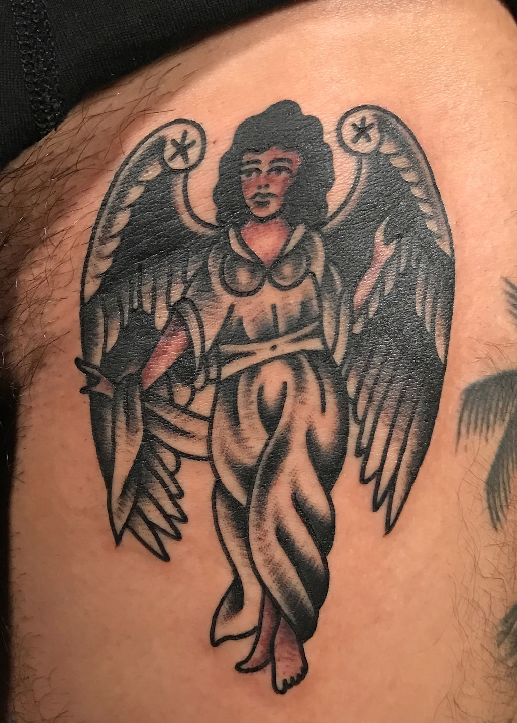 Black Silhouette Praying Angel Tattoo Design