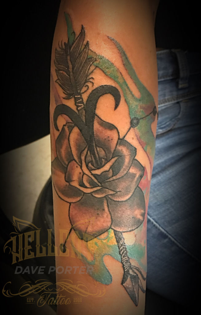 Tattoo uploaded by Selaica  CoverUpTattoos rose arrow blackandgrey   Tattoodo