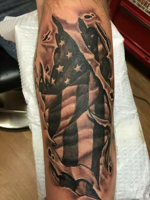 American Flag black and Gray half sleeve tattoo by Haylo by Haylo TattooNOW