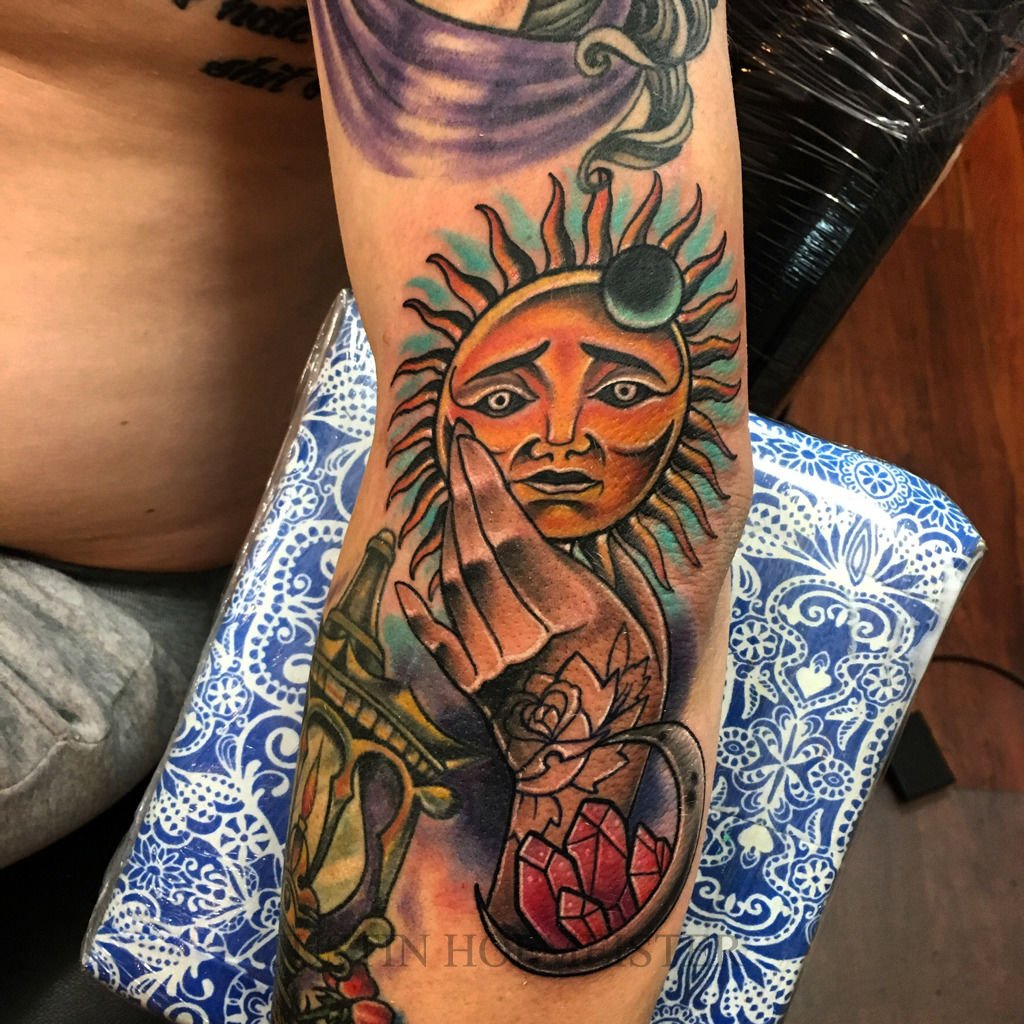 Moon and Sun Goddess Tattoo in 2023  Goddess tattoo Sun tattoos Traditional  sun tattoo