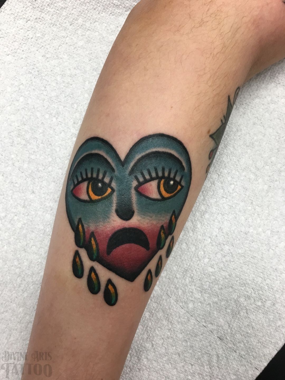 Neotraditional Crying Heart Woman Face Traditional Tattoo  Etsy