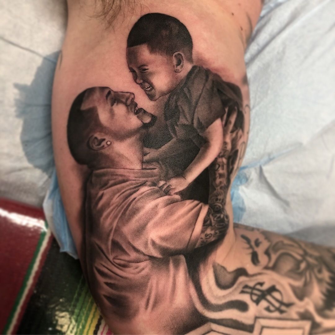 Black and Grey Realistic Hourglass Father and Son Tattoo by Mani: TattooNOW