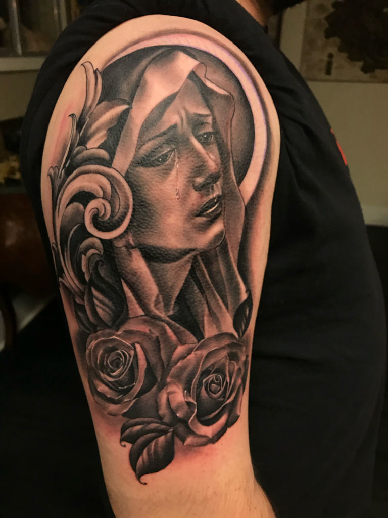 54 Adorable Virgin Mary Shoulder Tattoos To Feel Her Presence