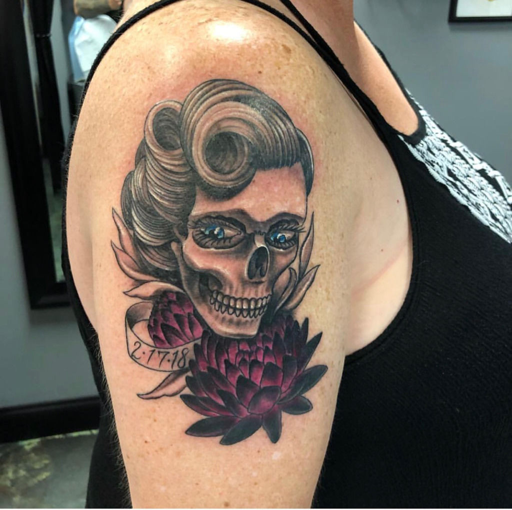pin up girl skull tattoo