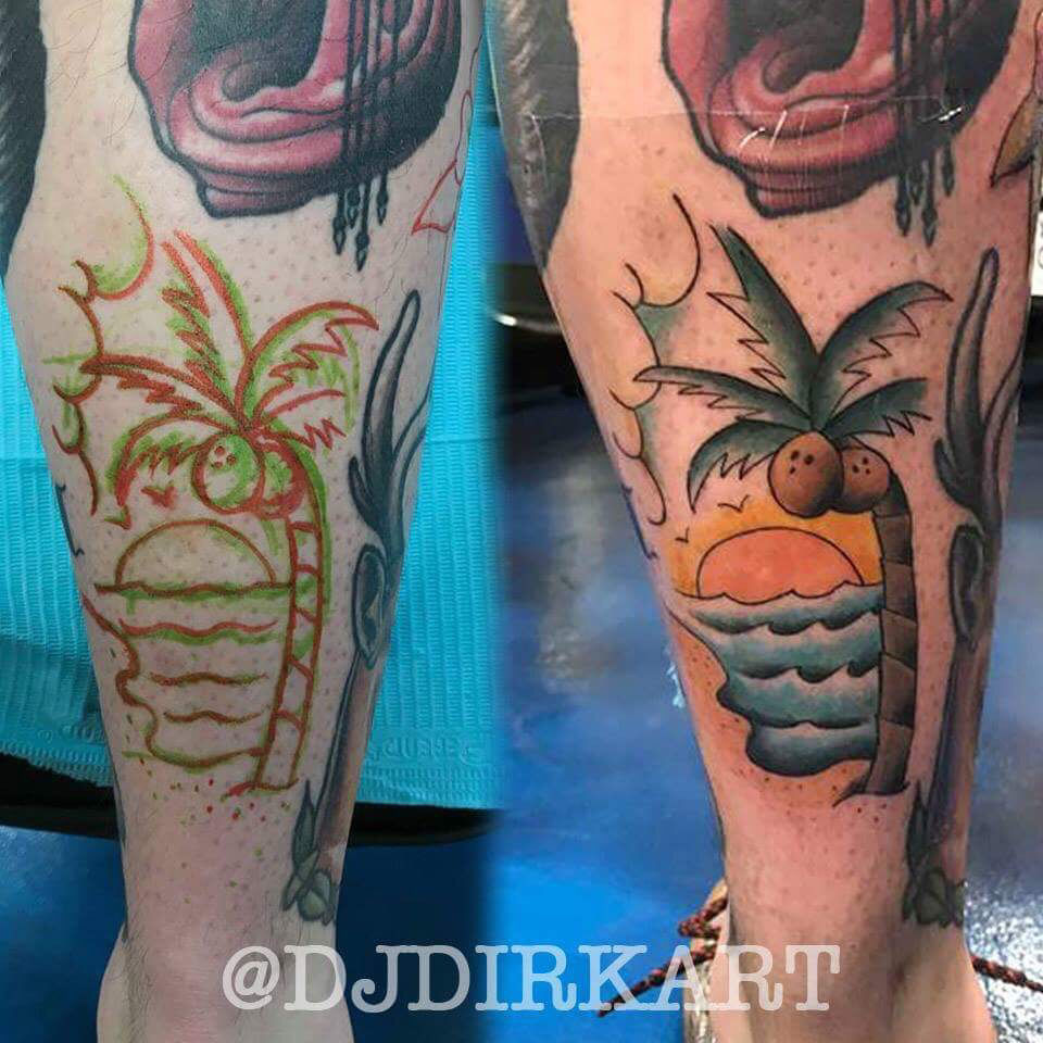 djdirks:freehand-palm-scene-done-on-dylan-traditional-beach-palm-tree-color- tattoo