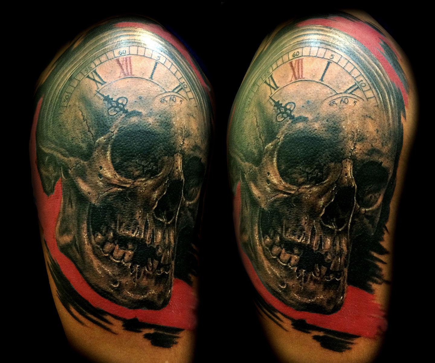 skull clock tattoo