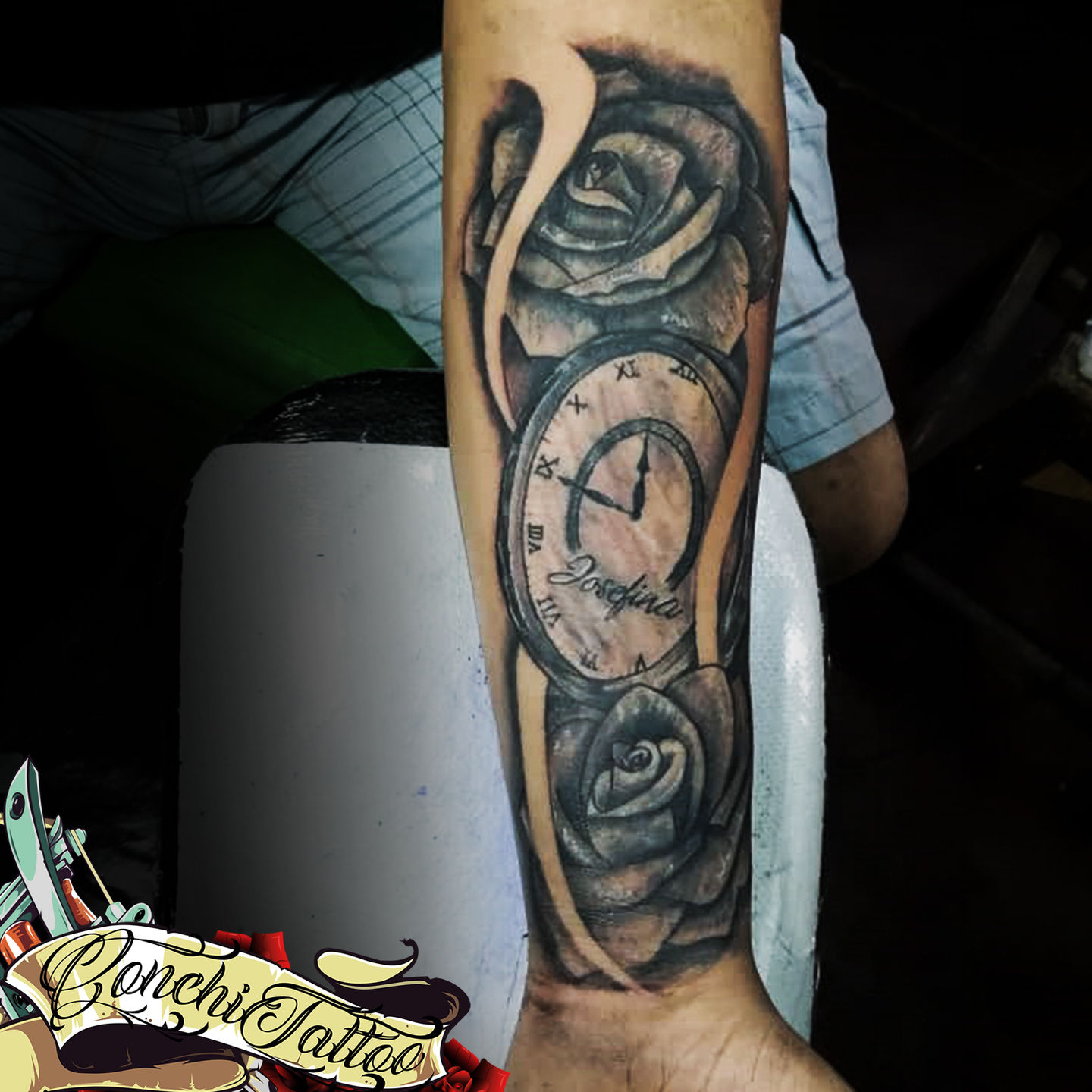 conchitattoo rose and clock rose clock reloj rosa