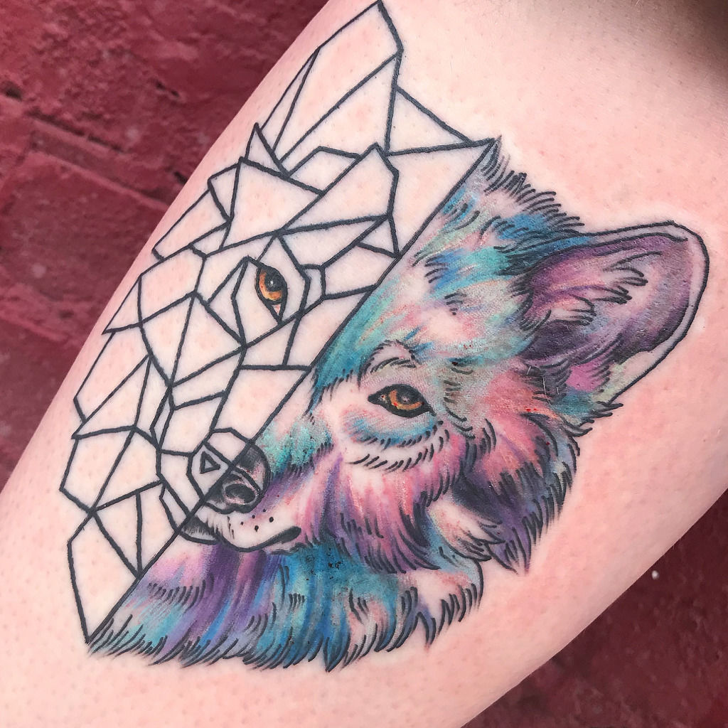 tattoosbyalexis:watercolorgeometric-wolf-watercolor-geometric-wolf- watercolor-tattoo