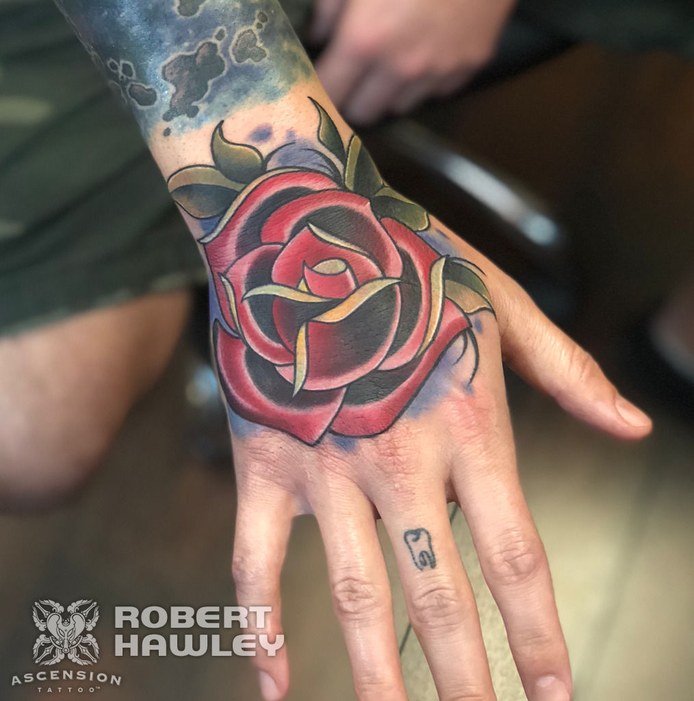 Chrometoaster Rose Color Color Tattoo Hand