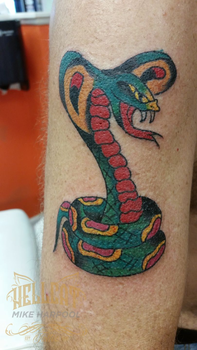 Traditional Style Skull and Cobra Tattoo by Rob Westphal of Lone Star Tattoo  Dallas Texas  rtraditionaltattoos