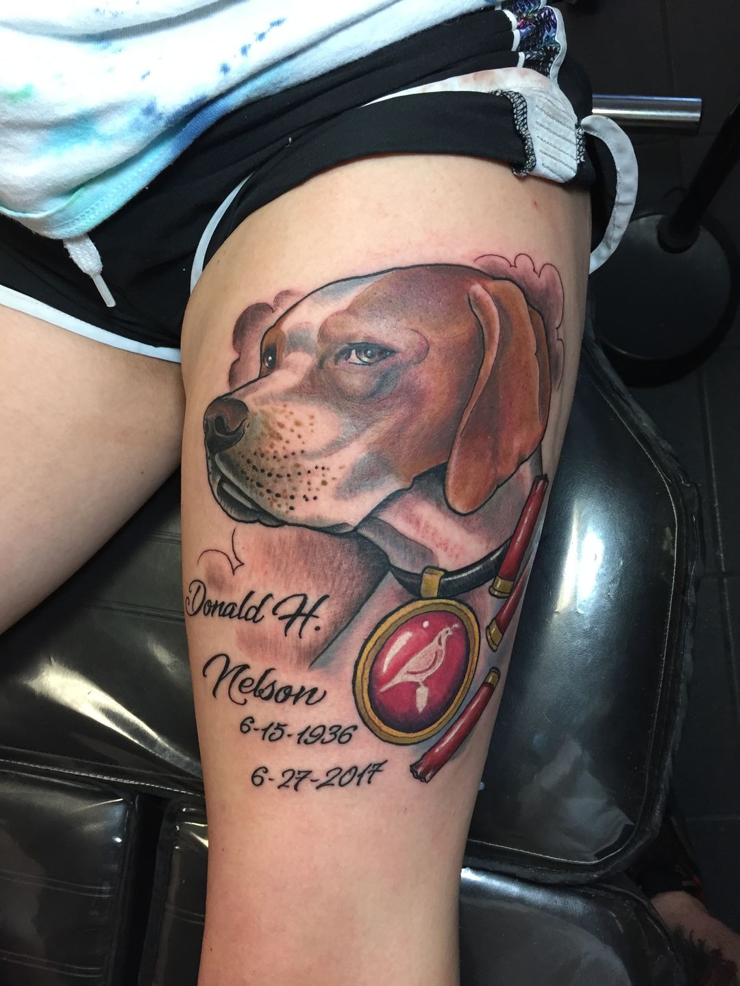 Memorial tattoo for my MIL who lost her battle with cancer. Done by Drew  Bryan of Prestigious Body Art in KCMO : r/tattoo