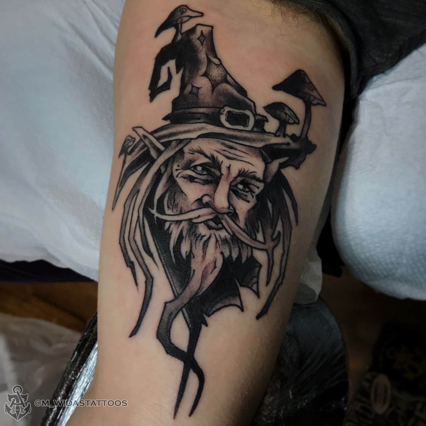 Black Ink Wizard With Magical Stick Tattoo Stencil – Truetattoos