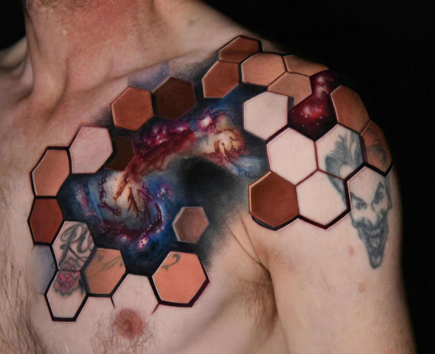 Geometric Space Tattoo done by Neal Aultman at Lark Tattoo in Westbury, NY.  (I sketched out my idea and had the artist clean it up. BEYOND thrilled  with the result.) : r/tattoos