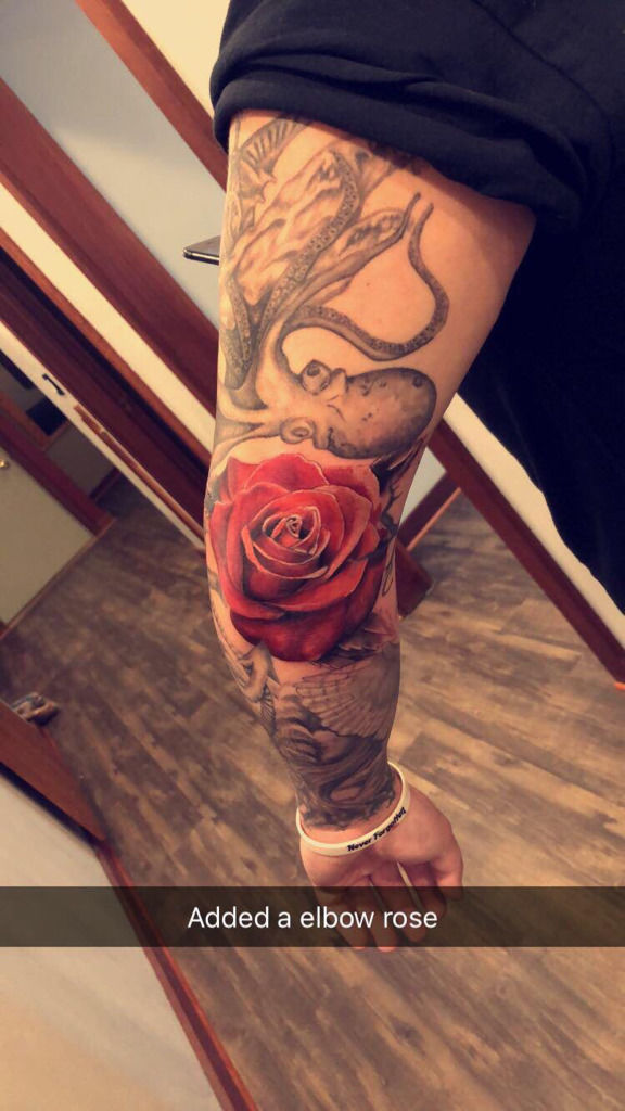 True Black Tattoos  Rose on the elbow done by brenttattooartist For  bookings or quotes contact us on 084 569 1406 or 065 727 1791       madmacscitycentre tattoos trueblacktattoo blackandgrey elbowtattoo  moneytattoo tattoostudio 