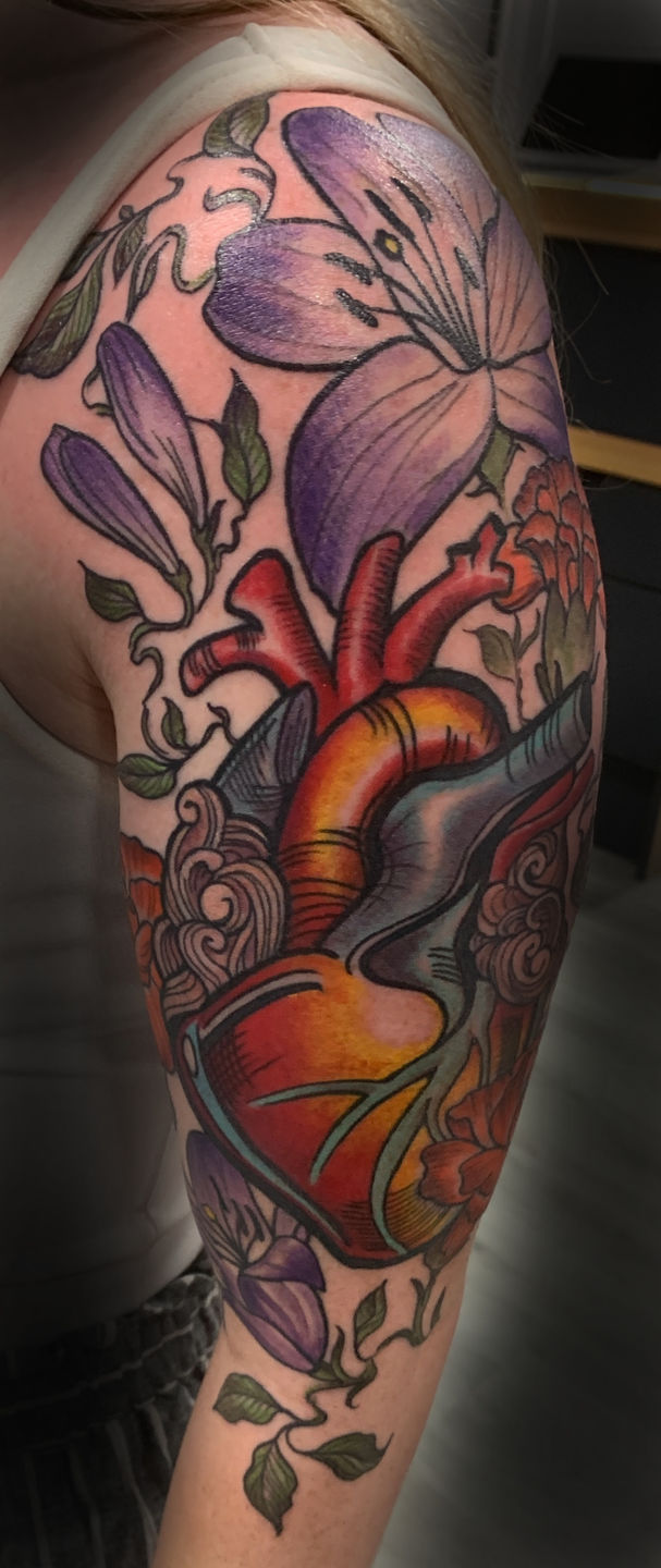 Tattoo uploaded by JenTheRipper  Pretty anatomical heart tattoo by Juli  Hamilton JuliHamilton engraving anatomicalheart flower  Tattoodo