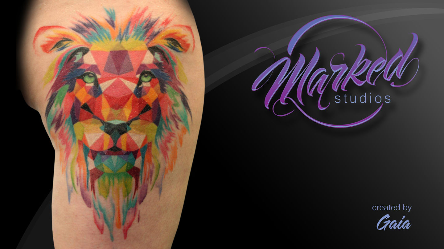 Kingleo Tattooz indore | Lion with geometric Tattoo Book your appointment:-  9584228615,7000924824 #liontattoo #geometrictattoodesign #tattooartist  #tattoolove #t... | Instagram