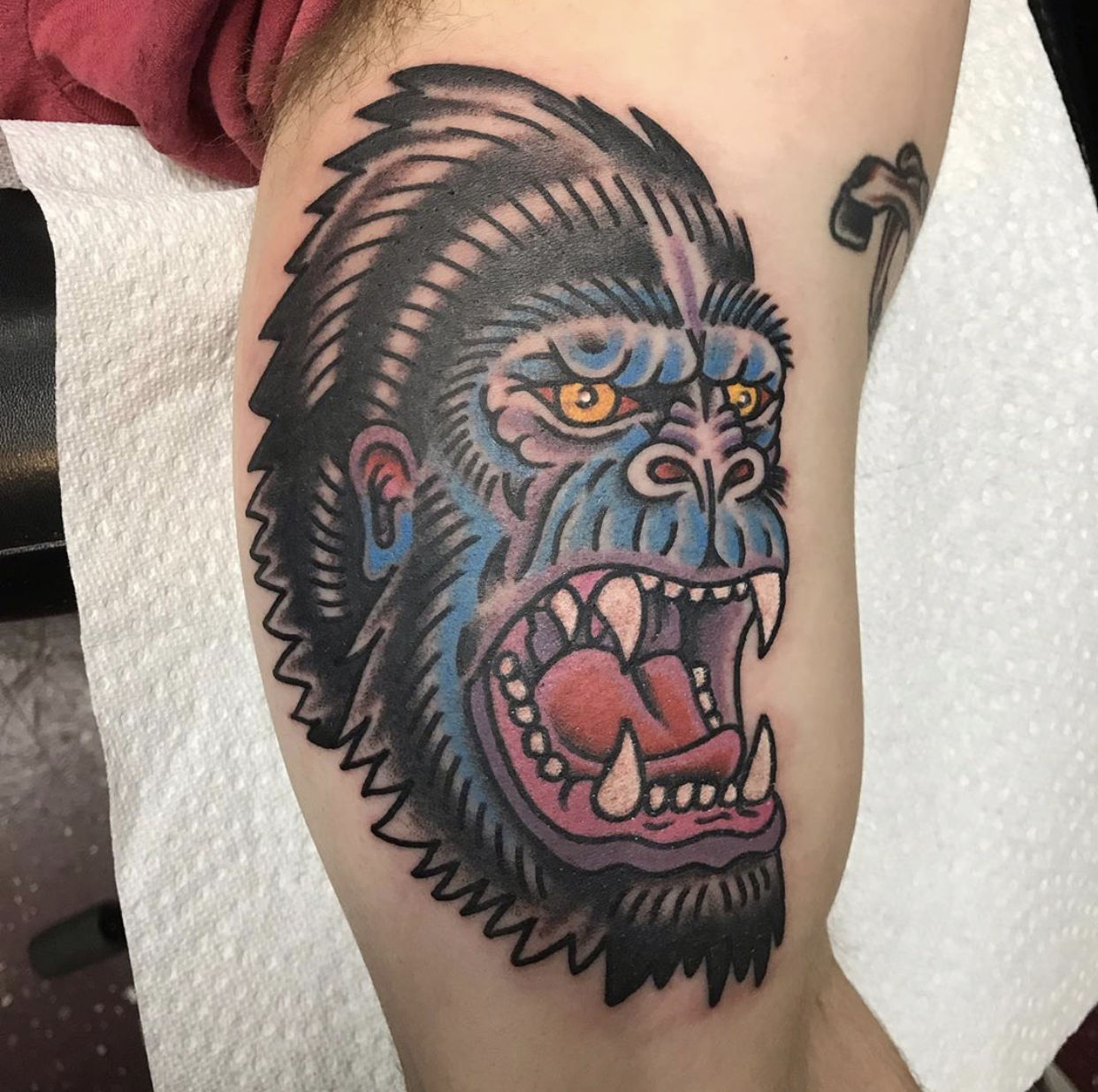 🦍 Traditional gorilla head on shin 🔥... - Blackfriars tattoo | Facebook