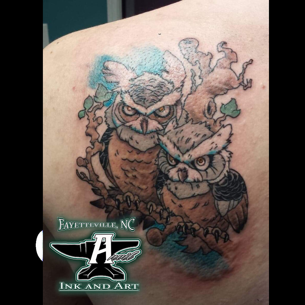 Fantasy Back Owl Tree Tattoo by Giahi