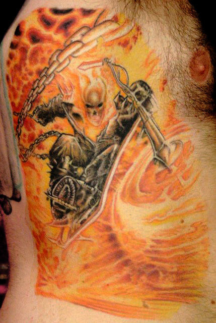 The final product of Robbie Reyes, Ghost Rider from Agents Of SHIELD. Bobby  @ Skin Deep, Uniondale NY. : r/tattoos