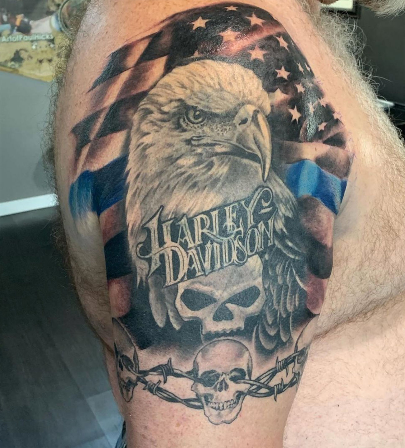 Tattoo of Harleydavidson Logos Eagles